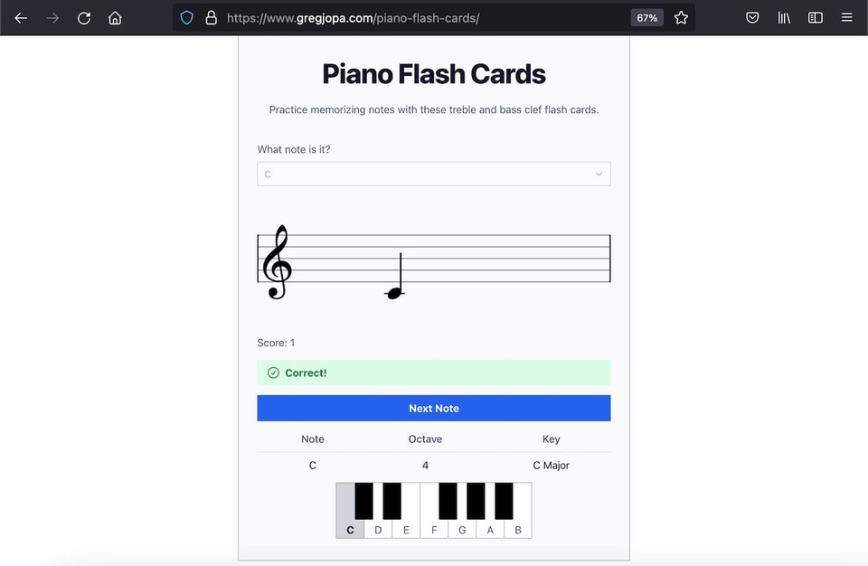Piano Flash Cards App Screenshot